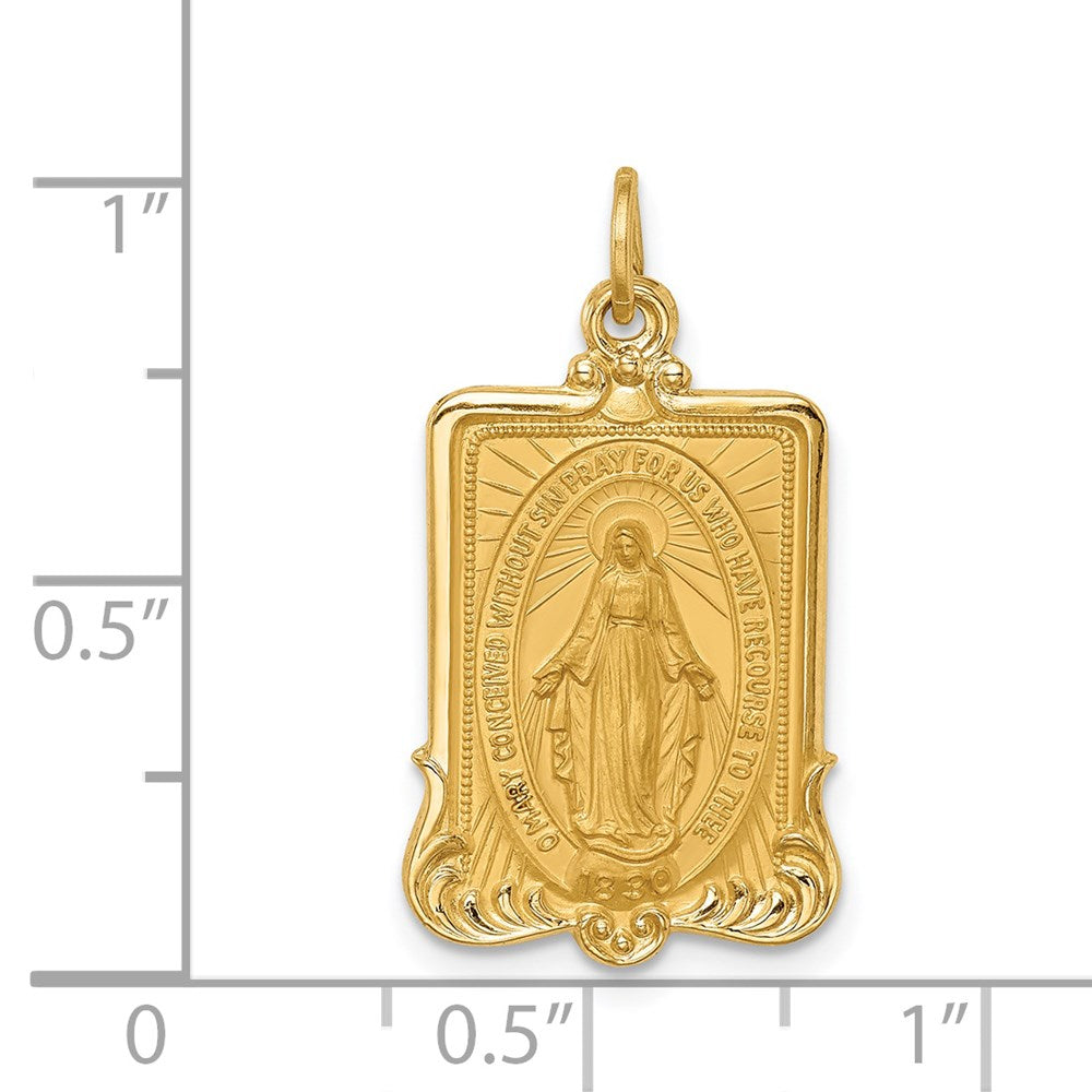 14K Gelbgold Massiv Poliert/satin Groß Rechteck Framed Wundertätig Medaille
