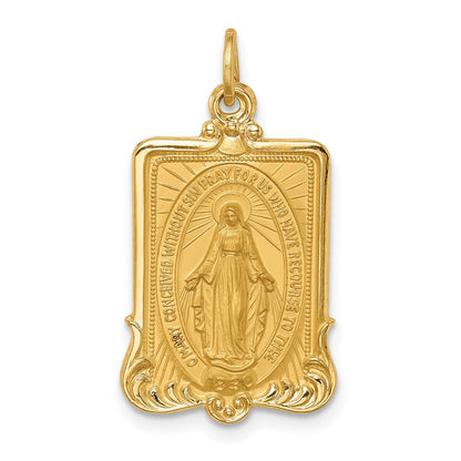 14K Gelbgold Massiv Poliert/satin Groß Rechteck Framed Wundertätig Medaille