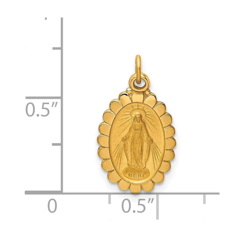 14K Gelbgold Massiv Poliert/satin Klein Oval Gewellt Wundertätig Medaille