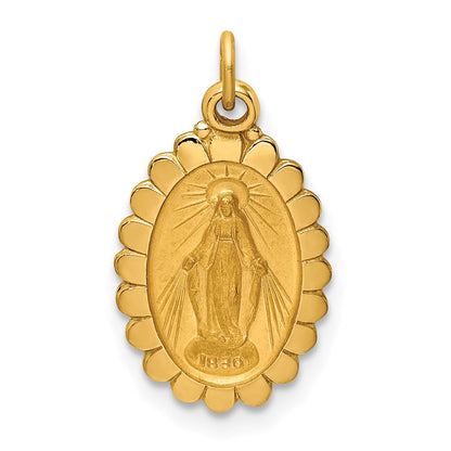 14K Gelbgold Massiv Poliert/satin Klein Oval Gewellt Wundertätig Medaille