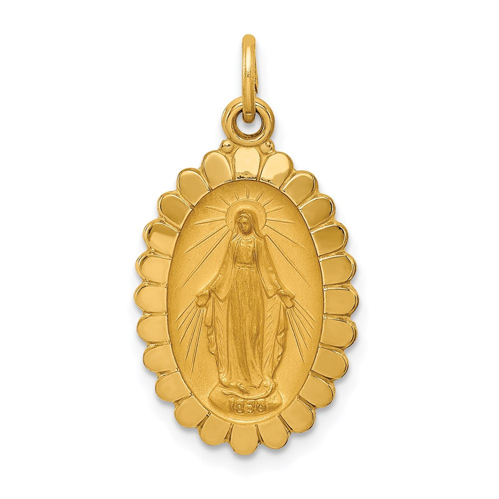 14K Gelbgold Massiv Poliert/satin Mittel Oval Gewellt Wundertätig Medaille