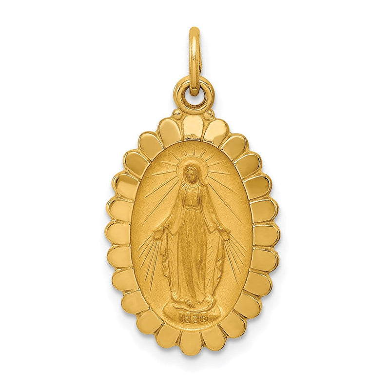 14K Gelbgold Massiv Poliert/satin Mittel Oval Gewellt Wundertätig Medaille
