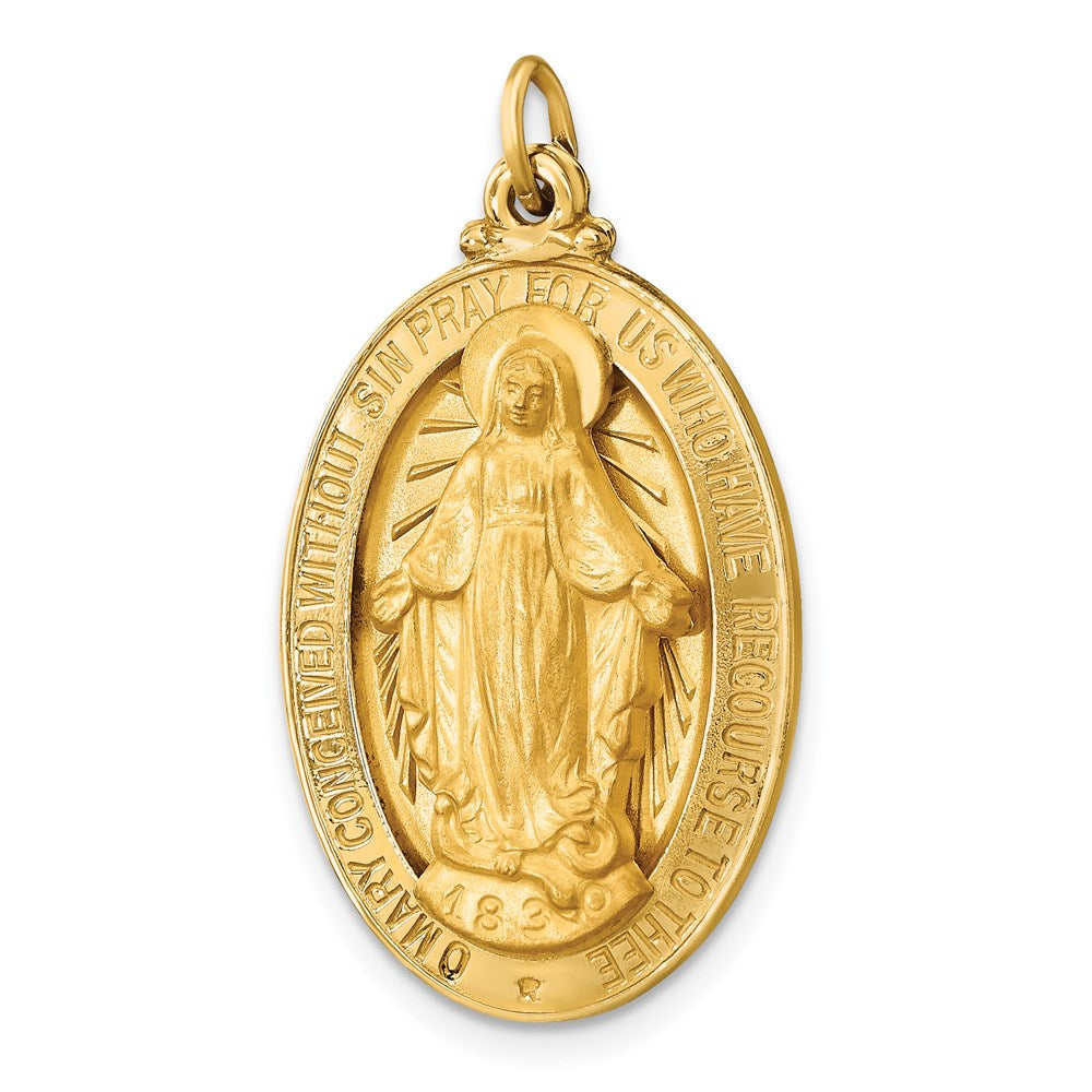 14K Gelbgold Massiv Poliert/satin Groß Oval Wundertätig Medaille