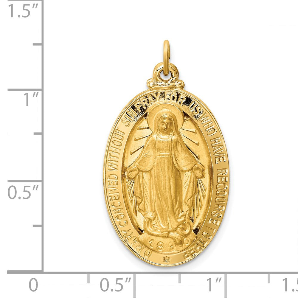14K Gelbgold Massiv Poliert/satin Groß Oval Wundertätig Medaille