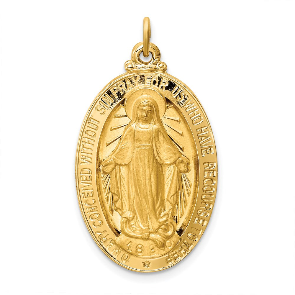 14K Gelbgold Massiv Poliert/satin Groß Oval Wundertätig Medaille