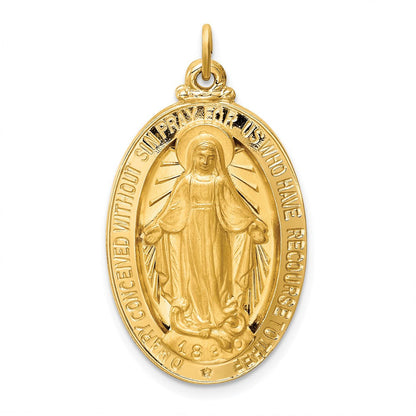 14K Gelbgold Massiv Poliert/satin Groß Oval Wundertätig Medaille