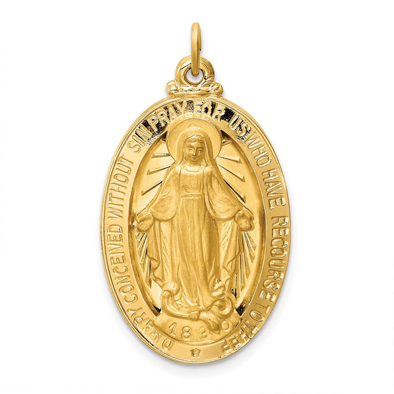 14K Gelbgold Massiv Poliert/satin Groß Oval Wundertätig Medaille