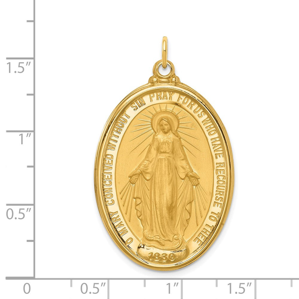14K Gelbgold Massiv Poliert/satin Extra Groß Oval Wundertätig Medaille