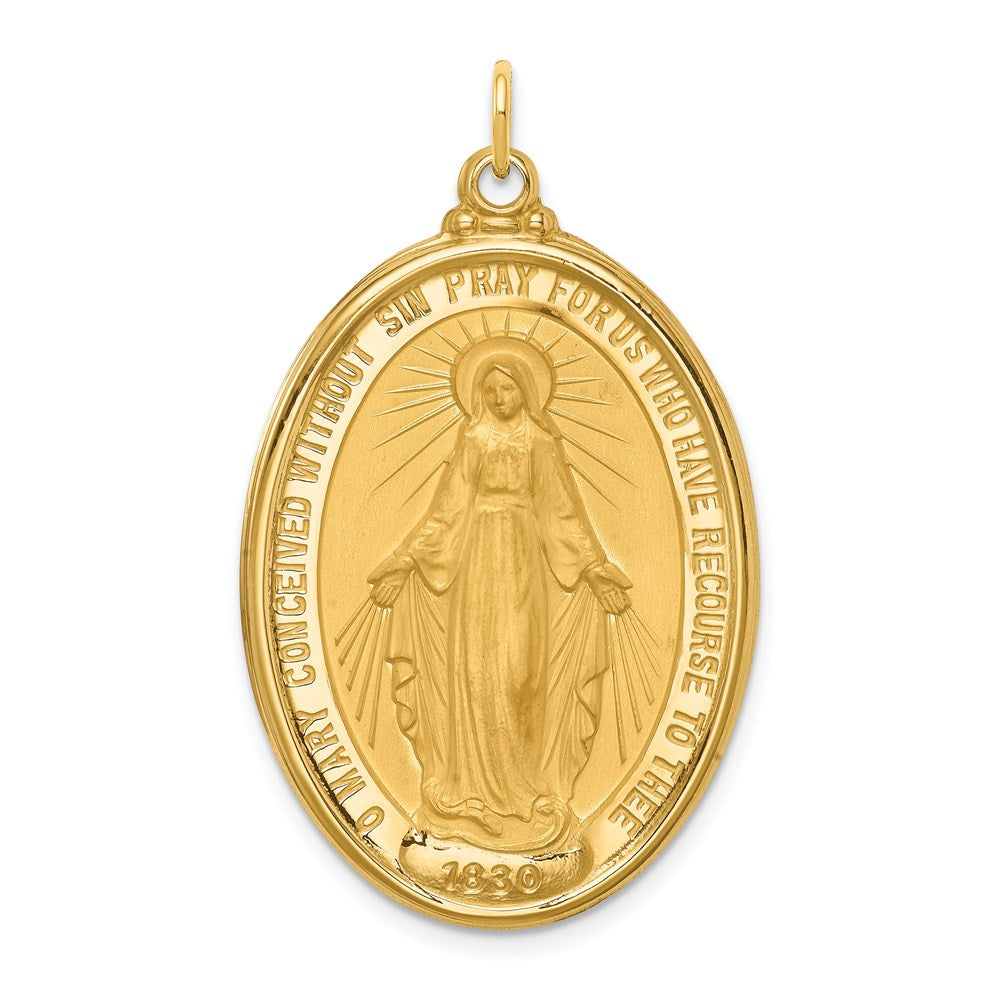 14K Gelbgold Massiv Poliert/satin Extra Groß Oval Wundertätig Medaille