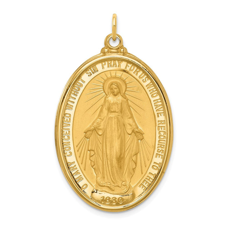 14K Gelbgold Massiv Poliert/satin Extra Groß Oval Wundertätig Medaille