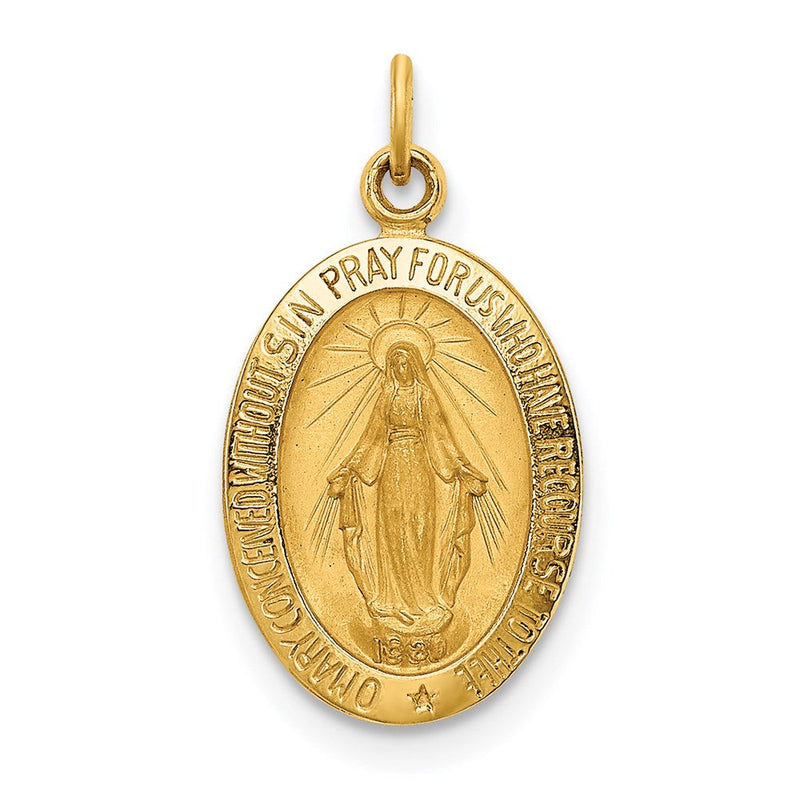 14K Gelbgold Massiv Poliert/satin Klein Oval Wundertätig Medaille
