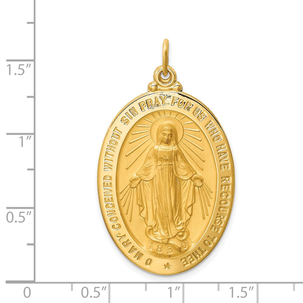 14K Gelbgold Massiv Poliert/satin Groß Oval Wundertätig Medaille