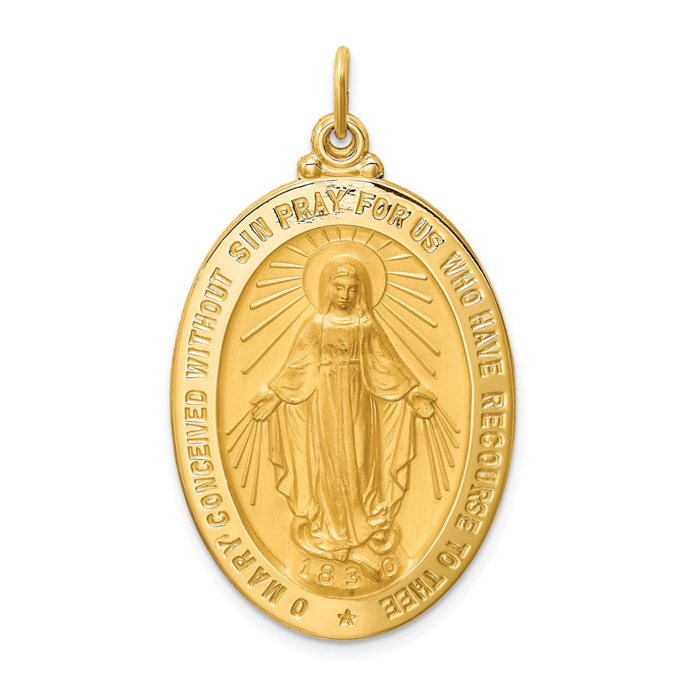 14K Gelbgold Massiv Poliert/satin Groß Oval Wundertätig Medaille