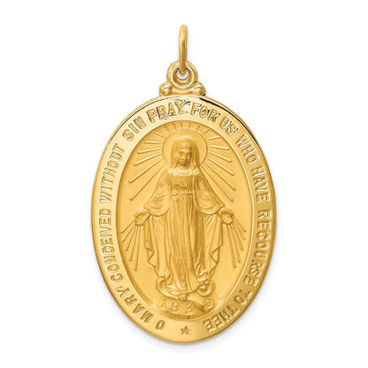 14K Gelbgold Massiv Poliert/satin Groß Oval Wundertätig Medaille