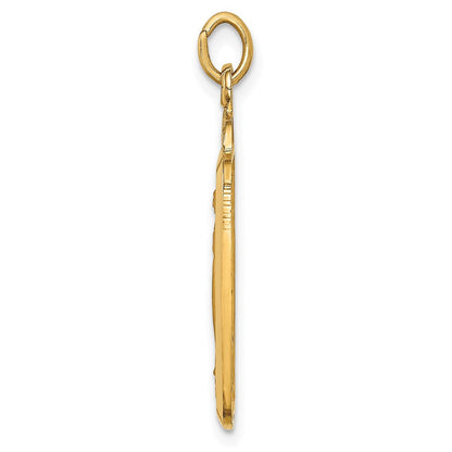 14K Gelbgold Massiv Poliert/satin Rechteck mit Fan Oberteil Wundertätig Medaille