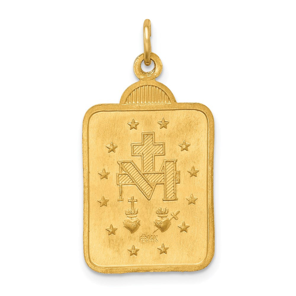 14K Gelbgold Massiv Poliert/satin Rechteck mit Fan Oberteil Wundertätig Medaille