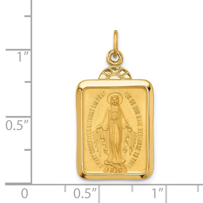 14K Gelbgold Massiv Poliert/satin Rechteck mit Fan Oberteil Wundertätig Medaille