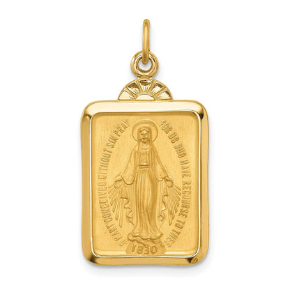 14K Gelbgold Massiv Poliert/satin Rechteck mit Fan Oberteil Wundertätig Medaille