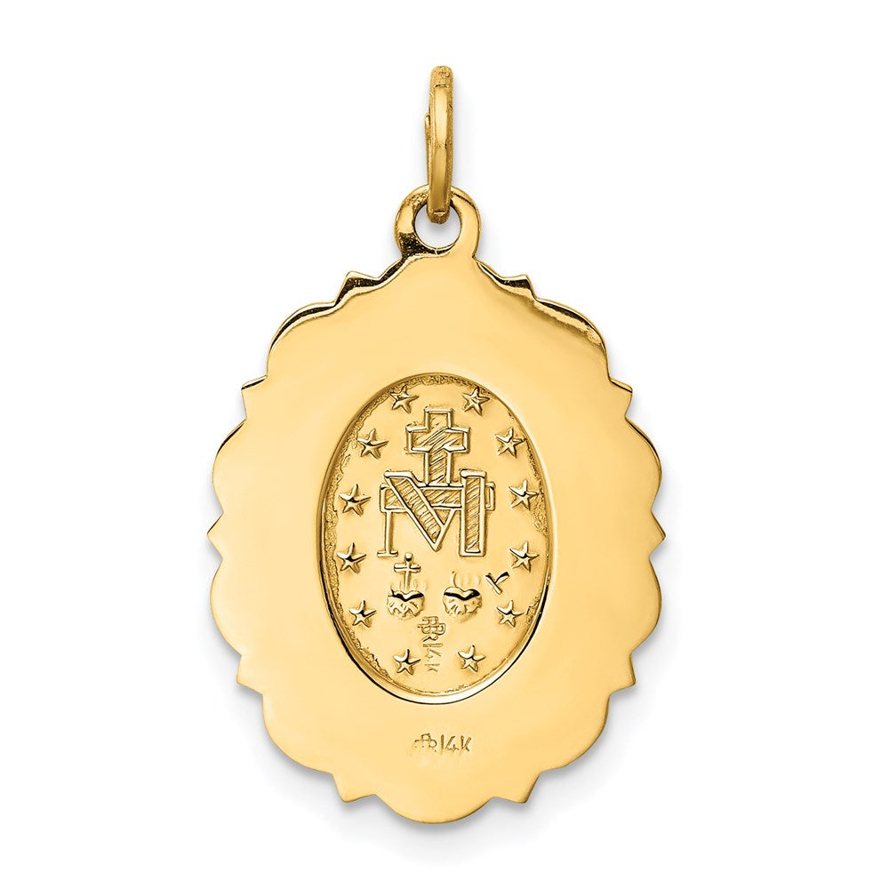 14K Gelbgold Massiv Poliert/satin Klein Fantasie Oval Wundertätig Medaille