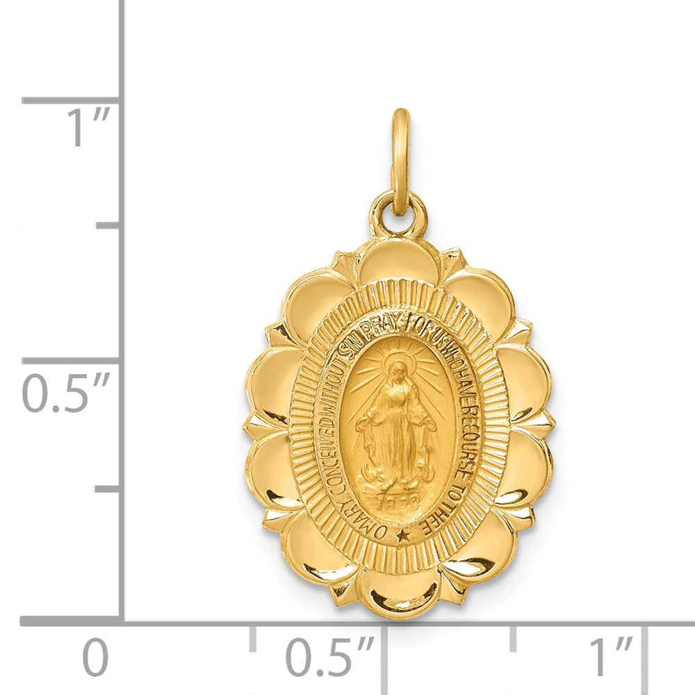 14K Gelbgold Massiv Poliert/satin Klein Fantasie Oval Wundertätig Medaille