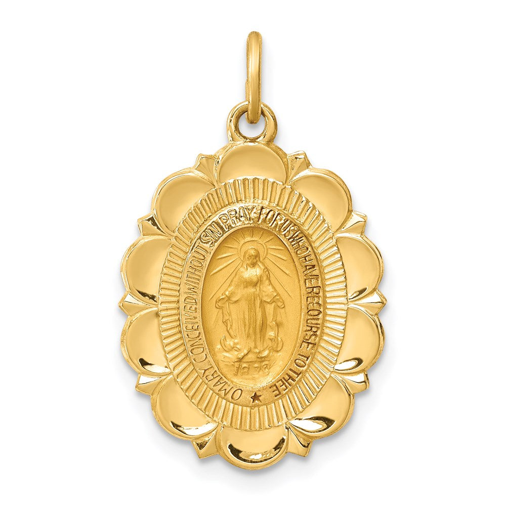 14K Gelbgold Massiv Poliert/satin Klein Fantasie Oval Wundertätig Medaille