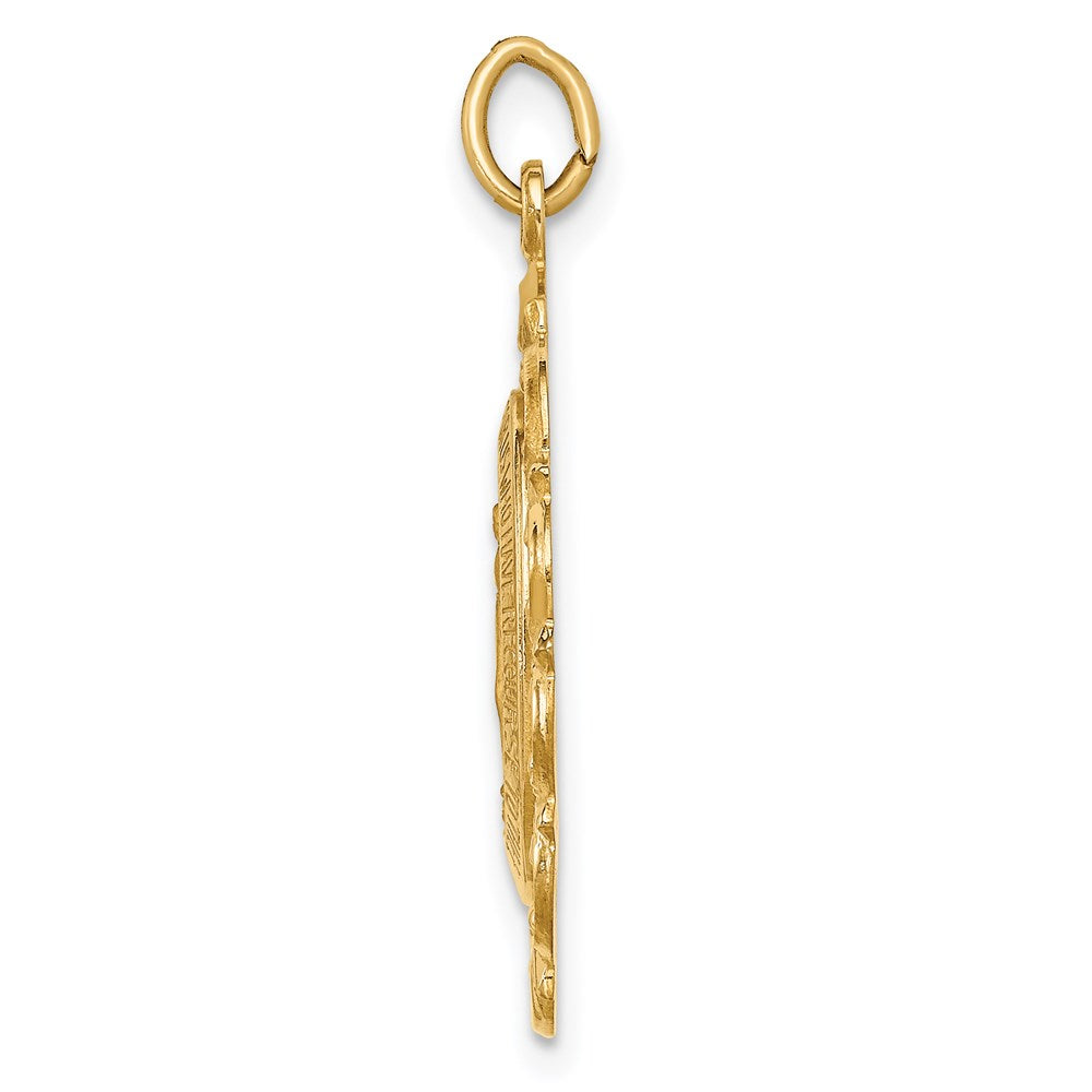 14K Gelbgold Massiv Poliert/satin Fantasie Durchbrochen Oval Wundertätig Medaille