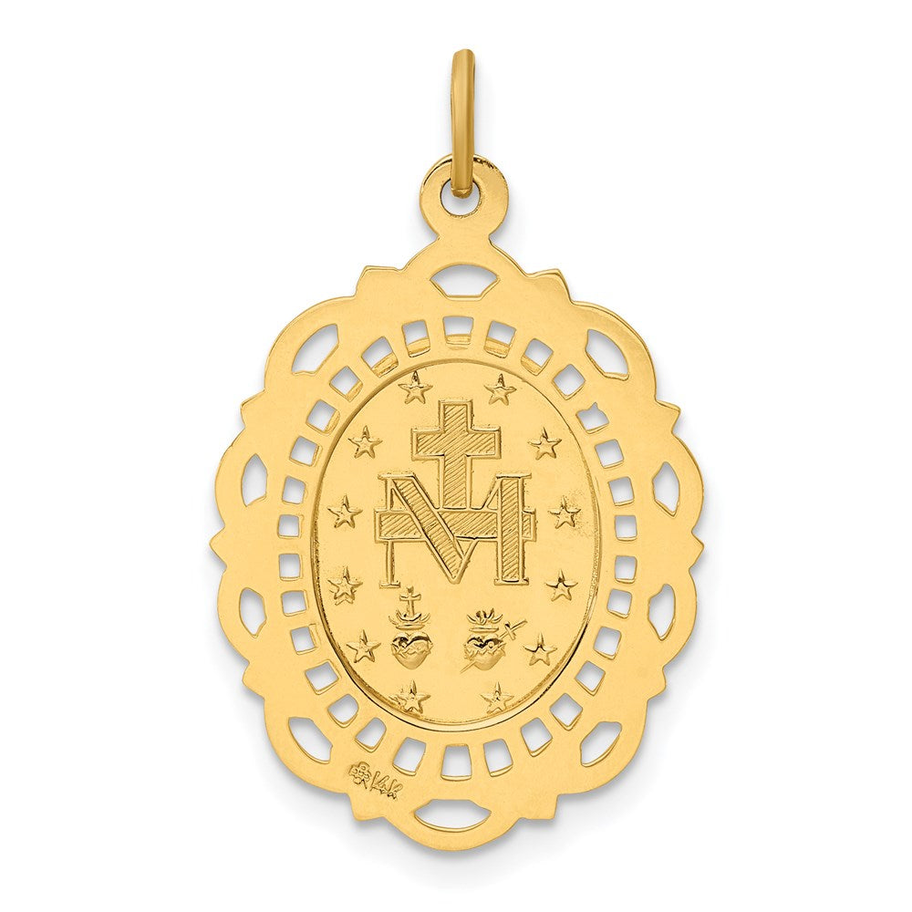 14K Gelbgold Massiv Poliert/satin Fantasie Durchbrochen Oval Wundertätig Medaille