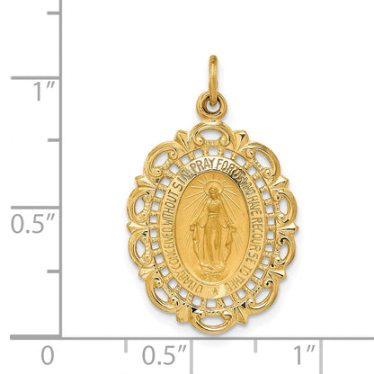 14K Gelbgold Massiv Poliert/satin Fantasie Durchbrochen Oval Wundertätig Medaille