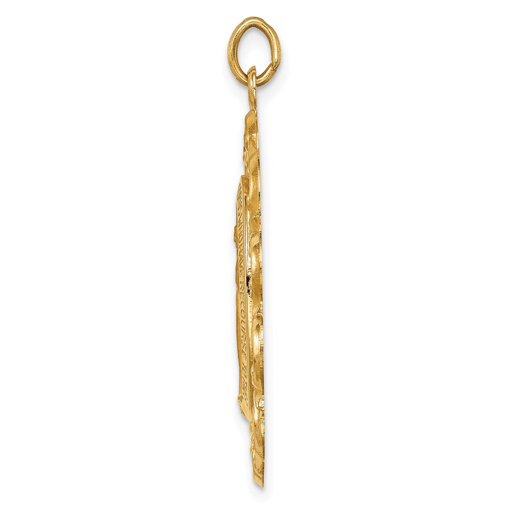 14K Gelbgold Massiv Poliert/satin Fantasie Durchbrochen Oval Wundertätig Medaille