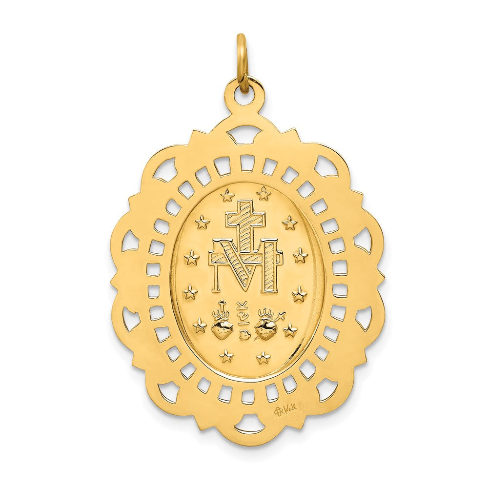 14K Gelbgold Massiv Poliert/satin Fantasie Durchbrochen Oval Wundertätig Medaille