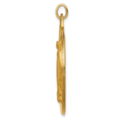 14K Gelbgold Massiv Poliert/satin Groß Rund Wundertätig Medaille