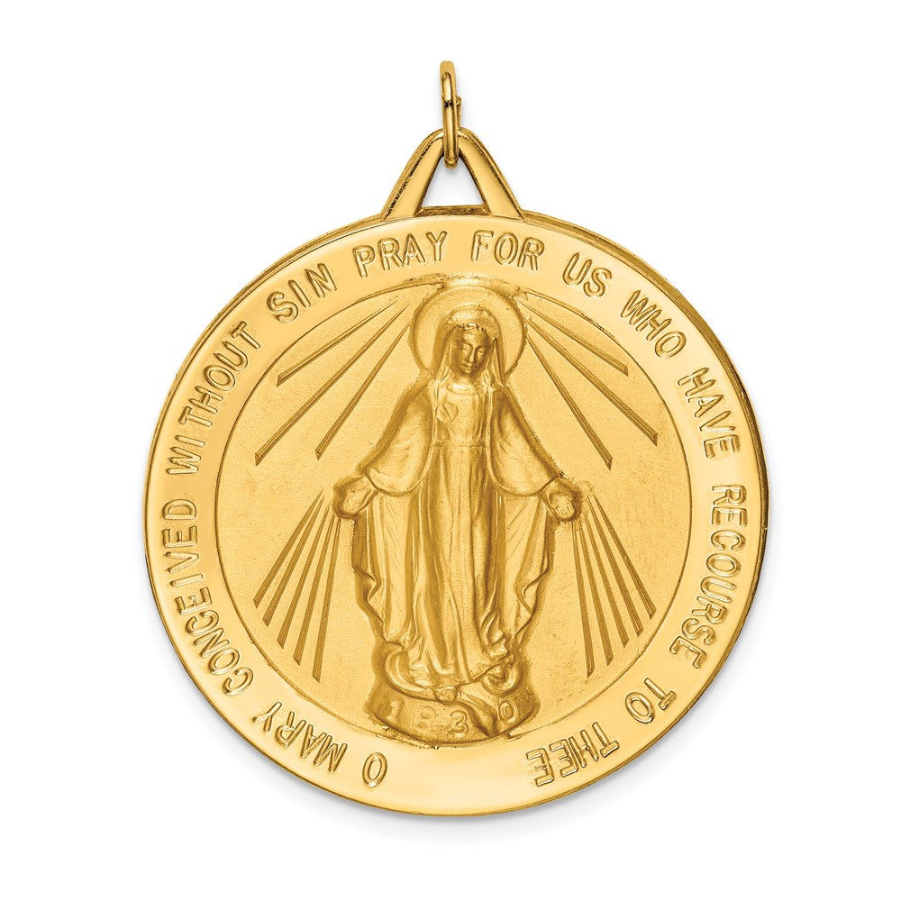 14K Gelbgold Massiv Poliert/satin Groß Rund Wundertätig Medaille