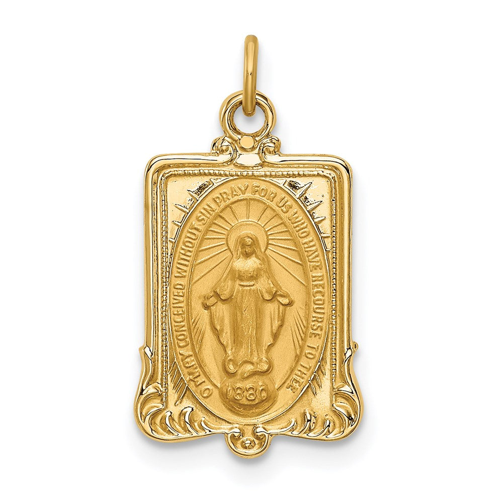 14K Gelbgold Massiv Poliert/satin Rectangular Wundertätig Medaille