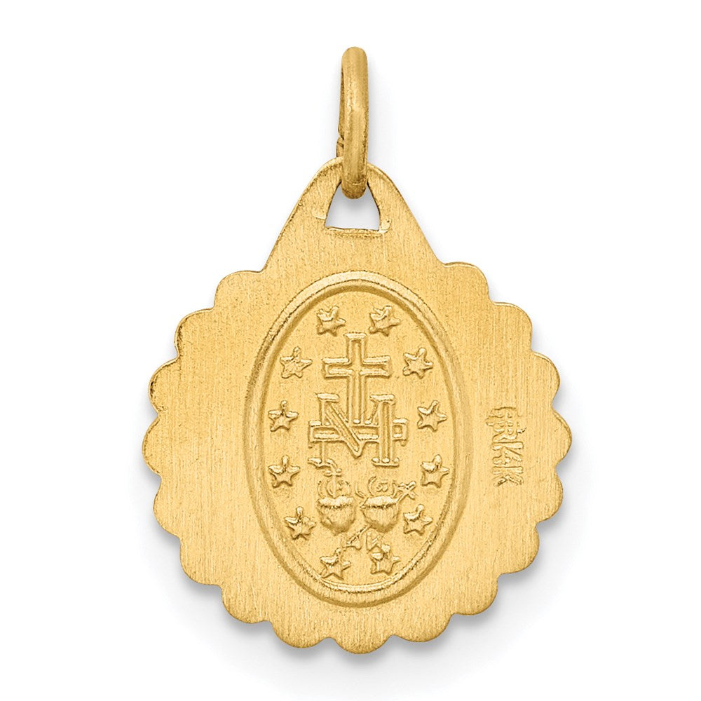14K Gelbgold 14K Massiv Poliert/satin Winzig Rund Gewellt Wundertätig Medaille