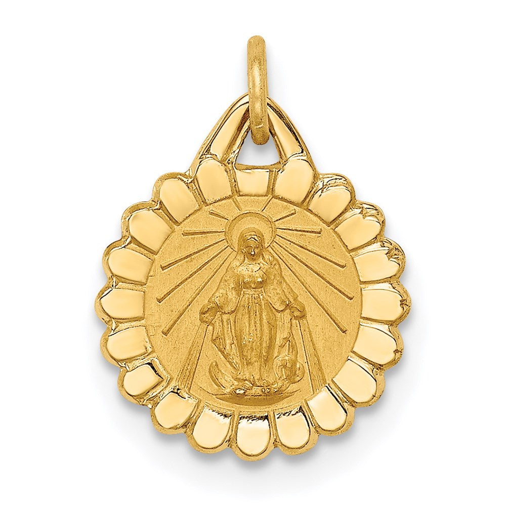 14K Gelbgold 14K Massiv Poliert/satin Winzig Rund Gewellt Wundertätig Medaille