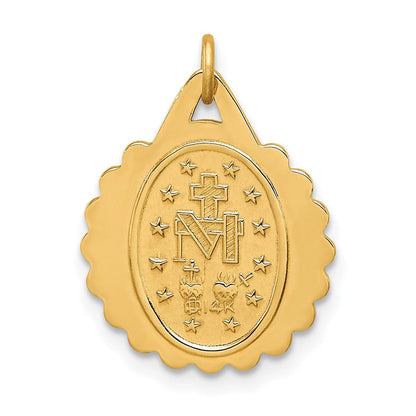 14K Gelbgold Massiv Poliert/satin Klein Rund Gewellt Wundertätig Medaille
