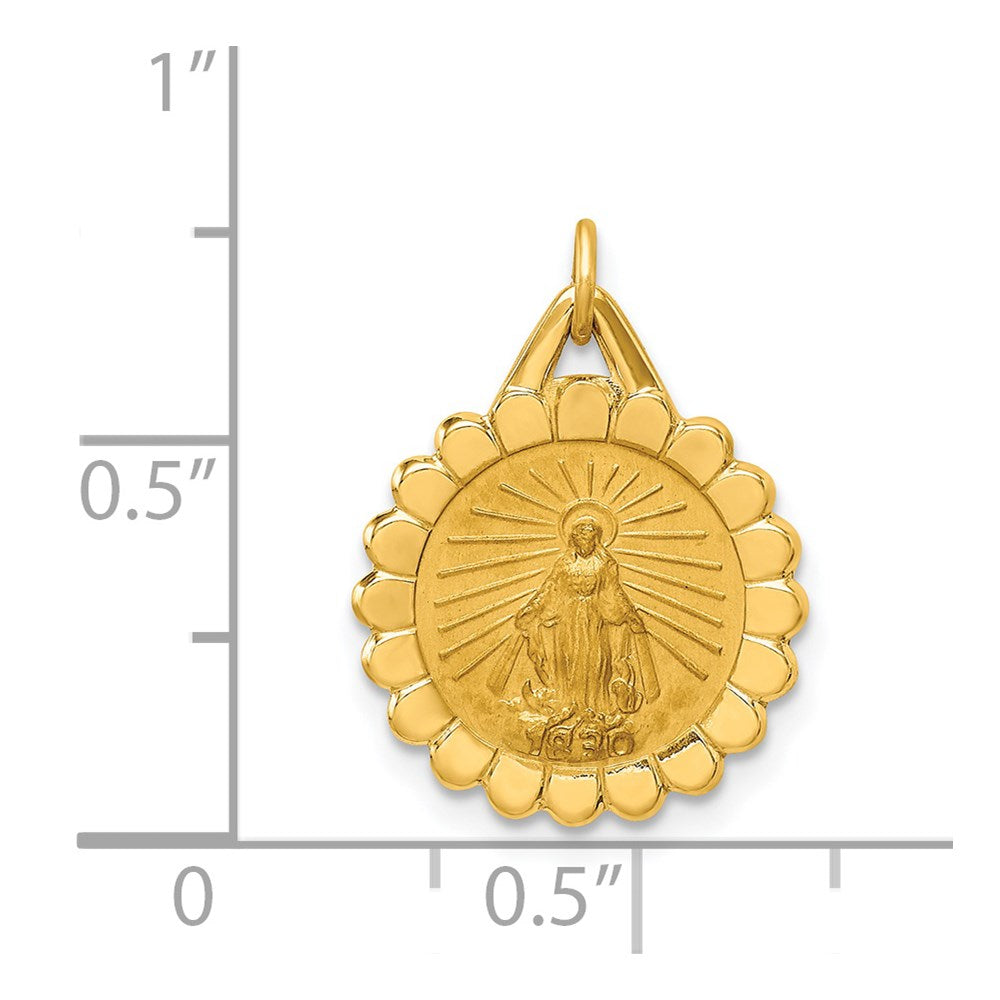 14K Gelbgold Massiv Poliert/satin Klein Rund Gewellt Wundertätig Medaille