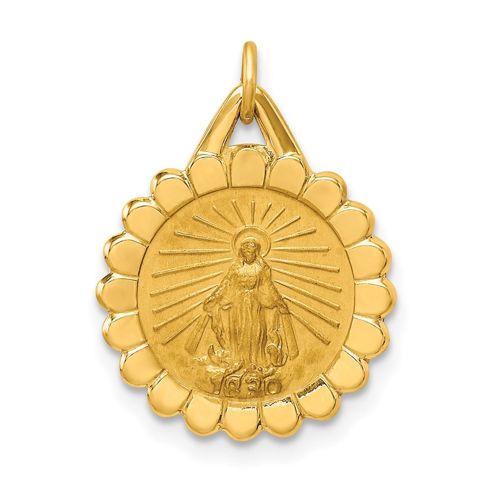14K Gelbgold Massiv Poliert/satin Klein Rund Gewellt Wundertätig Medaille