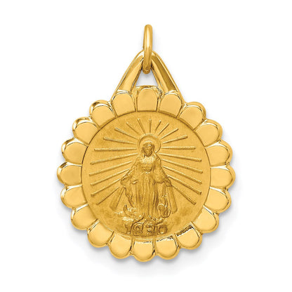 14K Gelbgold Massiv Poliert/satin Klein Rund Gewellt Wundertätig Medaille