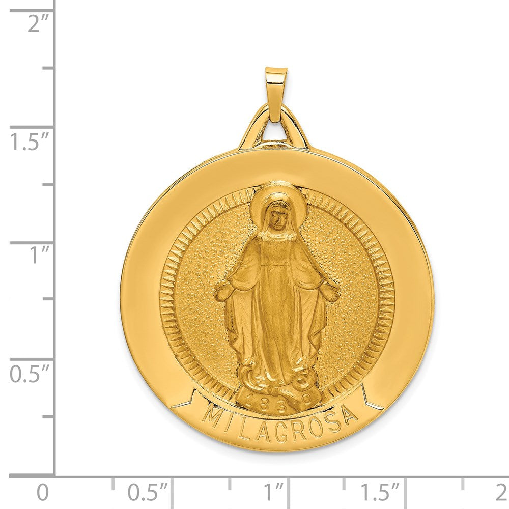 14K Gelbgold Massiv Poliert/satin Groß Erhaben Rund Milagrosa Medaille