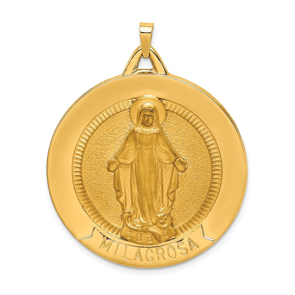14K Gelbgold Massiv Poliert/satin Groß Erhaben Rund Milagrosa Medaille