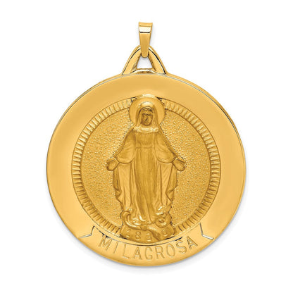 14K Gelbgold Massiv Poliert/satin Groß Erhaben Rund Milagrosa Medaille