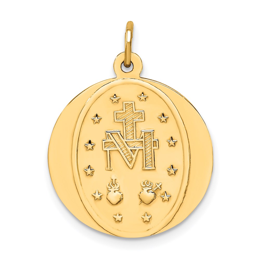 14K Gelbgold Massiv Poliert/satin Klein Rund Wundertätig Medaille
