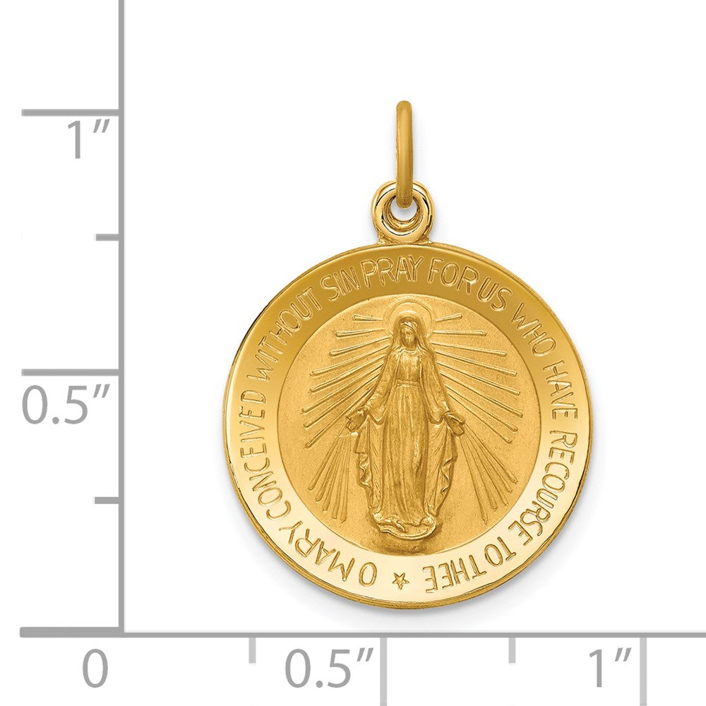 14K Gelbgold Massiv Poliert/satin Klein Rund Wundertätig Medaille