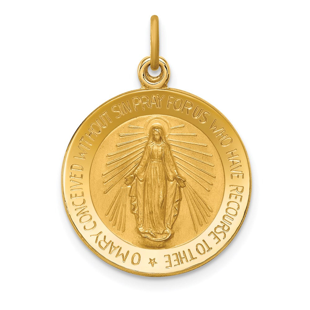 14K Gelbgold Massiv Poliert/satin Klein Rund Wundertätig Medaille