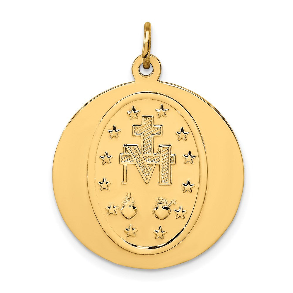 14K Gelbgold Massiv Poliert/satin Groß Rund Wundertätig Medaille