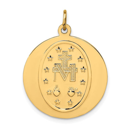14K Gelbgold Massiv Poliert/satin Groß Rund Wundertätig Medaille