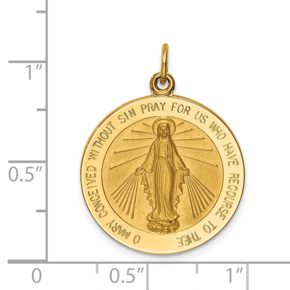 14K Gelbgold Massiv Poliert/satin Groß Rund Wundertätig Medaille