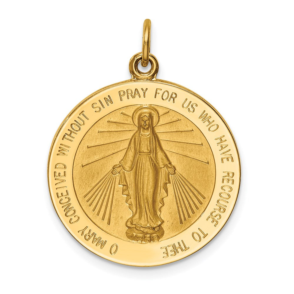 14K Gelbgold Massiv Poliert/satin Groß Rund Wundertätig Medaille