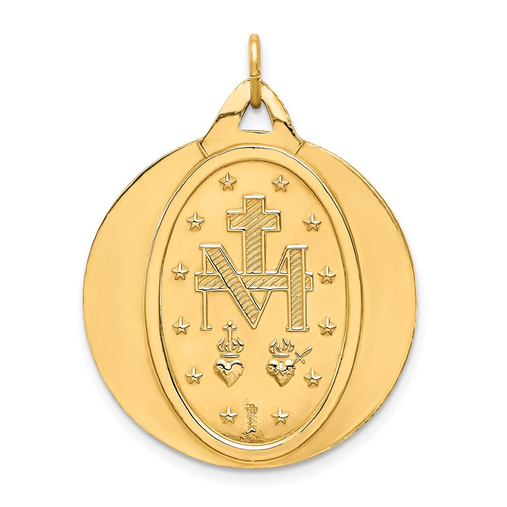 14K Gelbgold Massiv Poliert/satin Extra Groß Rund Wundertätig Medaille
